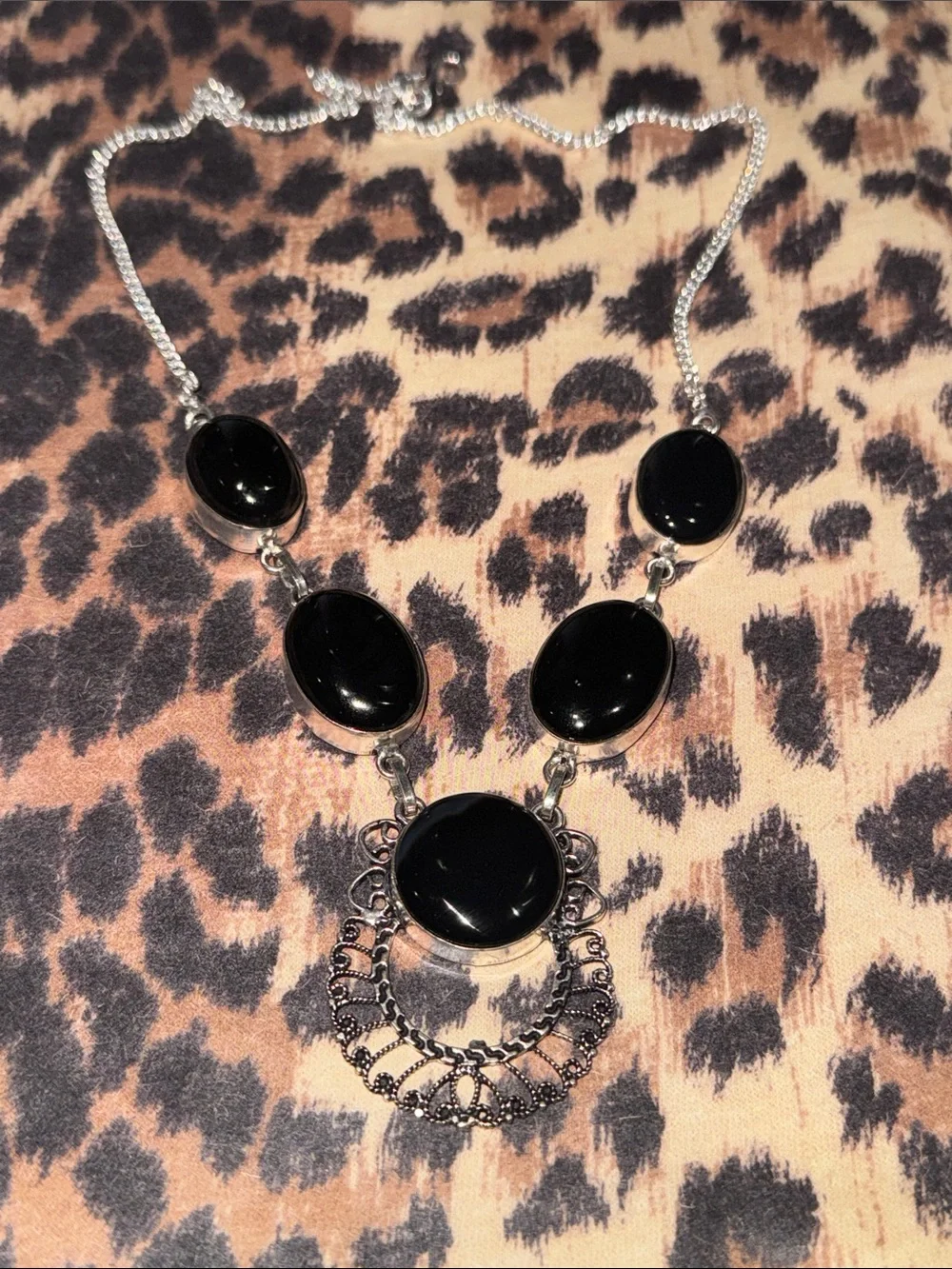 Botswana Agate & Onyx Silver Necklace